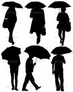 Man And Woman With An Umbrella Silhouette On White Background