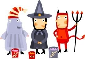 ghost, witch an devil, cartoon perons in costumes for Halloween