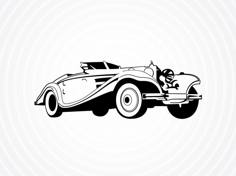black and white picture of a vintage car