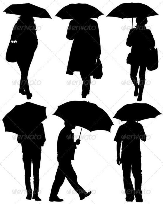 Man And Woman With An Umbrella Silhouette On White Background