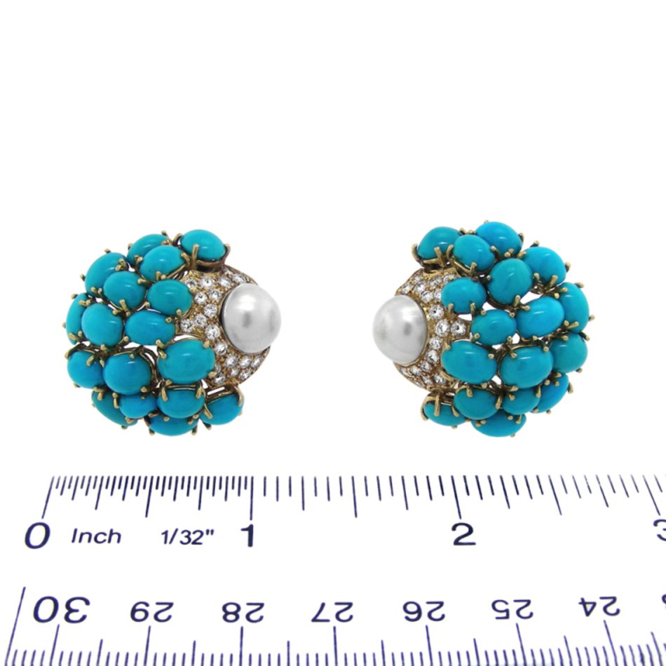 Persian Turquoise Diamond And Pearl Earrings At 1stdibs