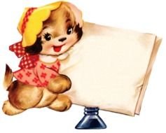 painted puppy in vintage clothes
