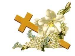 painted cross and easter lilies