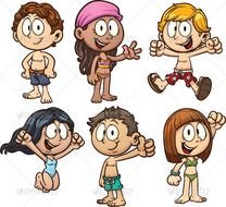 Cute Cartoon Kids Wearing Swimsuit Vector Illustration With N3