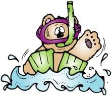 cartoon bear in swim mask on water