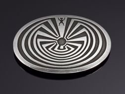 Sterling Silver Overlay Buckle With Man In The Maze Design By Glenn