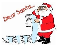 cartoon Santa reading very long letter