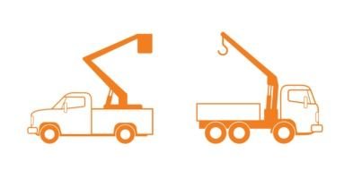 two crane trucks