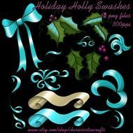 Christmas Swashes Swirls Holly Leaves Holiday Cl