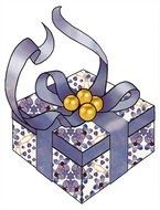 Purple gift box with ribbon, drawing