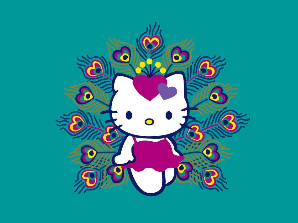 kitty with peacock feathers