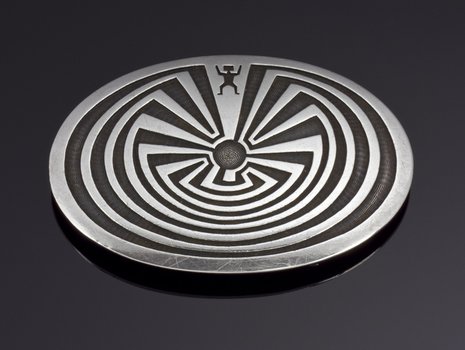 Sterling Silver Overlay Buckle With Man In The Maze Design By Glenn