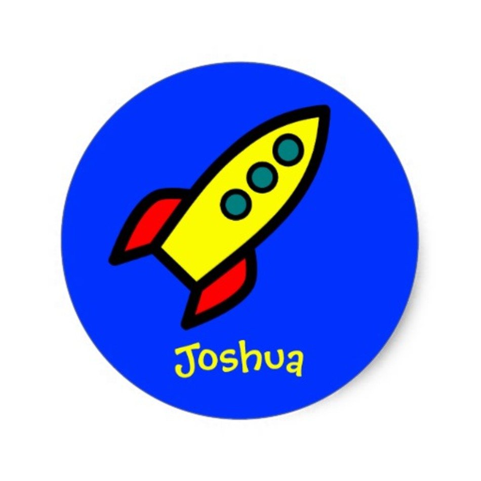 Personalized Name Cartoon Rocket Ship Round Sticker N2