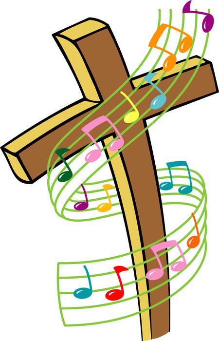 drawing of wooden cross and musical notes