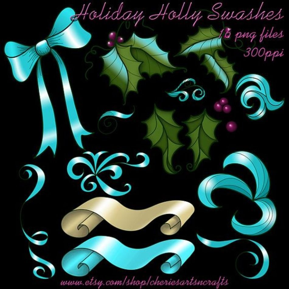 Christmas Swashes Swirls Holly Leaves Holiday Cl