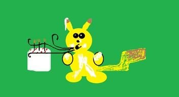 Drawing of Pikachu Eating Cake