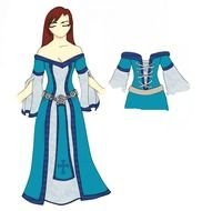 drawing of a girl in a blue vintage dress