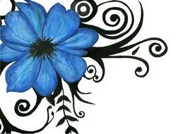 Ink Tattoo design, blue Flower