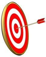 an arrow in the center of a red-white target
