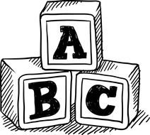 black and white cubes with letters