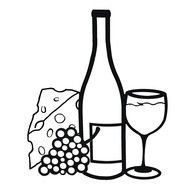 Wine Bottle,Grapes And Cheese drawing