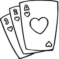 three Playing Cards, outline