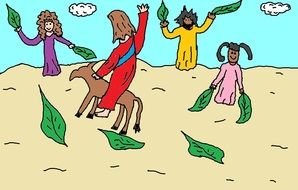 picture of people on the beach with green leaves