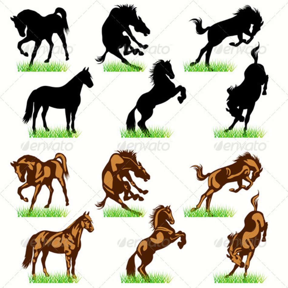 Horses Silhouettes Set Animals Characters