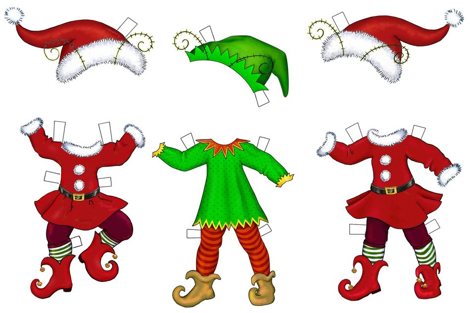 clothing of Cartoon Christmas Elves, cutout
