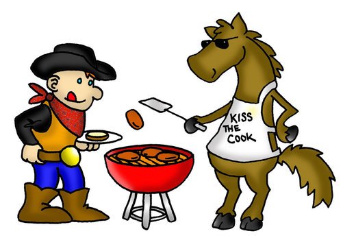 drawing of a man and a horse near the barbecue