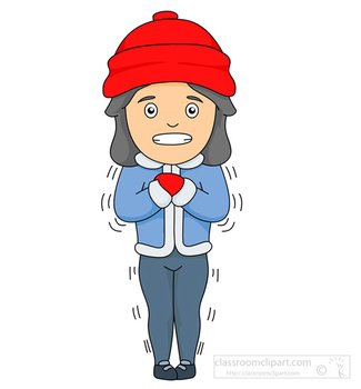Girl Wearing Hat Gloves Shivering In Cold Classroom
