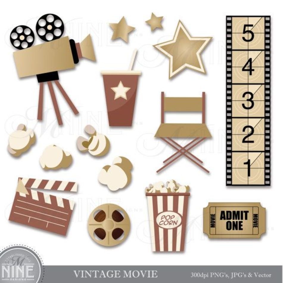 Cinema Theater Hollywood Theme Vector Art Icons Graphics
