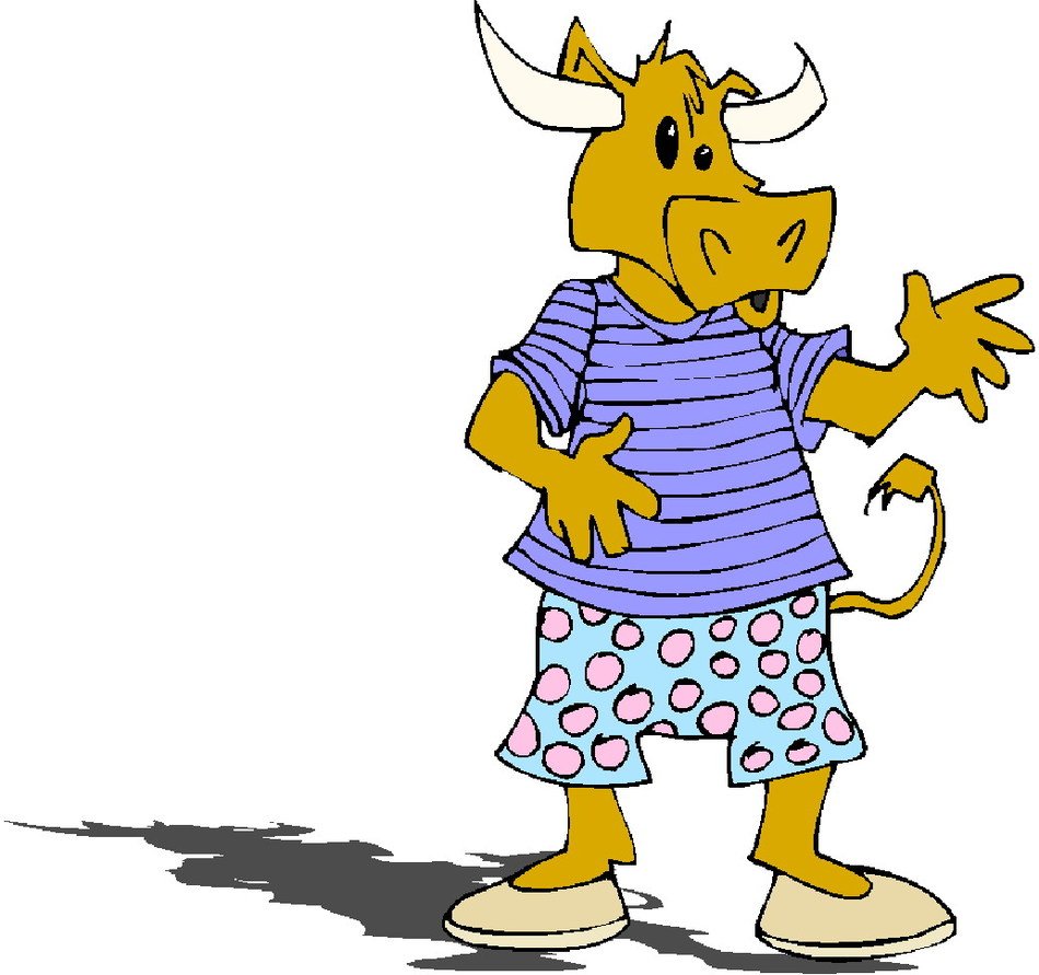 anthropomorphic bull in shirt and pants