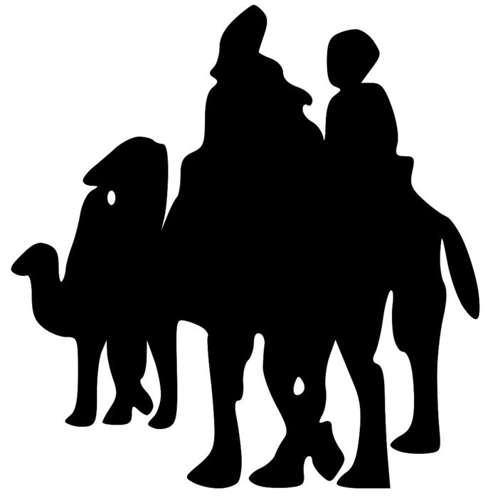 black silhouettes of shepherds on camels