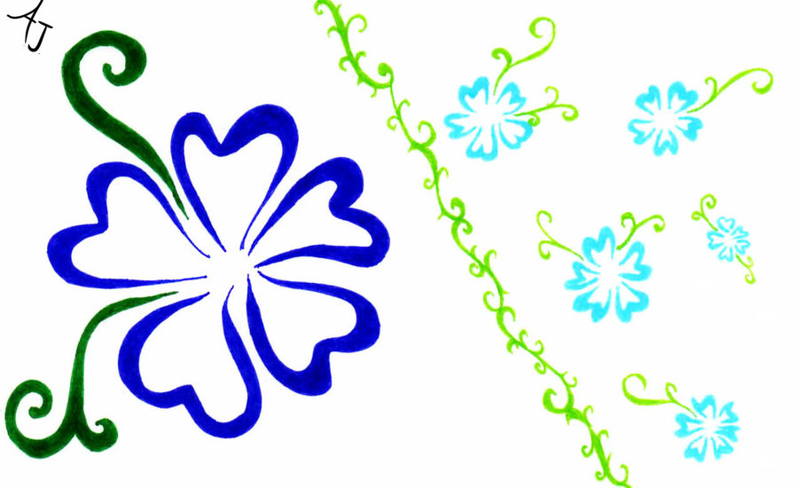 Blue Hawaiian Flowers drawing free image download