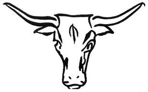 black and white cow head with horns