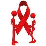 male and female figures with red ribbon, cancer awareness, 3d render