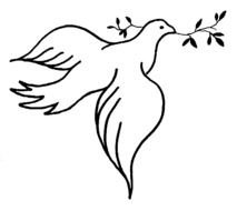 black and white picture dove with a branch in its beak