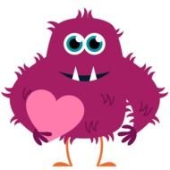 drawn purple monster with a heart