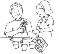black and white clipart of people during planting