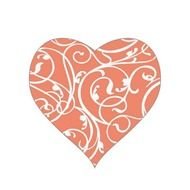 Elegant Coral Vintage Scroll Damask Pattern Heart Sticker Zazzle Com