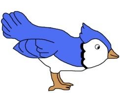 drawing of a blue bird near the feeding trough