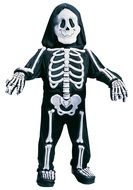 child in a black suit with a skeleton