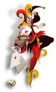 Cartoon Joker with playing Cards in hand