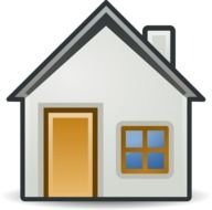 painted house with a wooden door