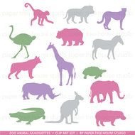 Clip Art Set Zoo Animals Pink &amp; Purple Giraffe Lion Alligator