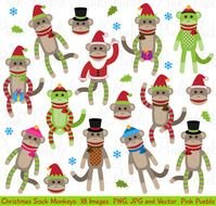 Christmas Sock Monkey vector Illustrations On Creative