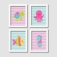 Baby Girl Nautical Ocean Sea Animals Turtle Seahorse Octopus Fish Set