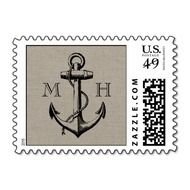 Rustic Vintage Anchor Wedding Monogram Postage Stamps Zazzle
