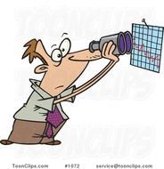 Cartoon White Business Man Viewing A Chart With Binoculars 1072